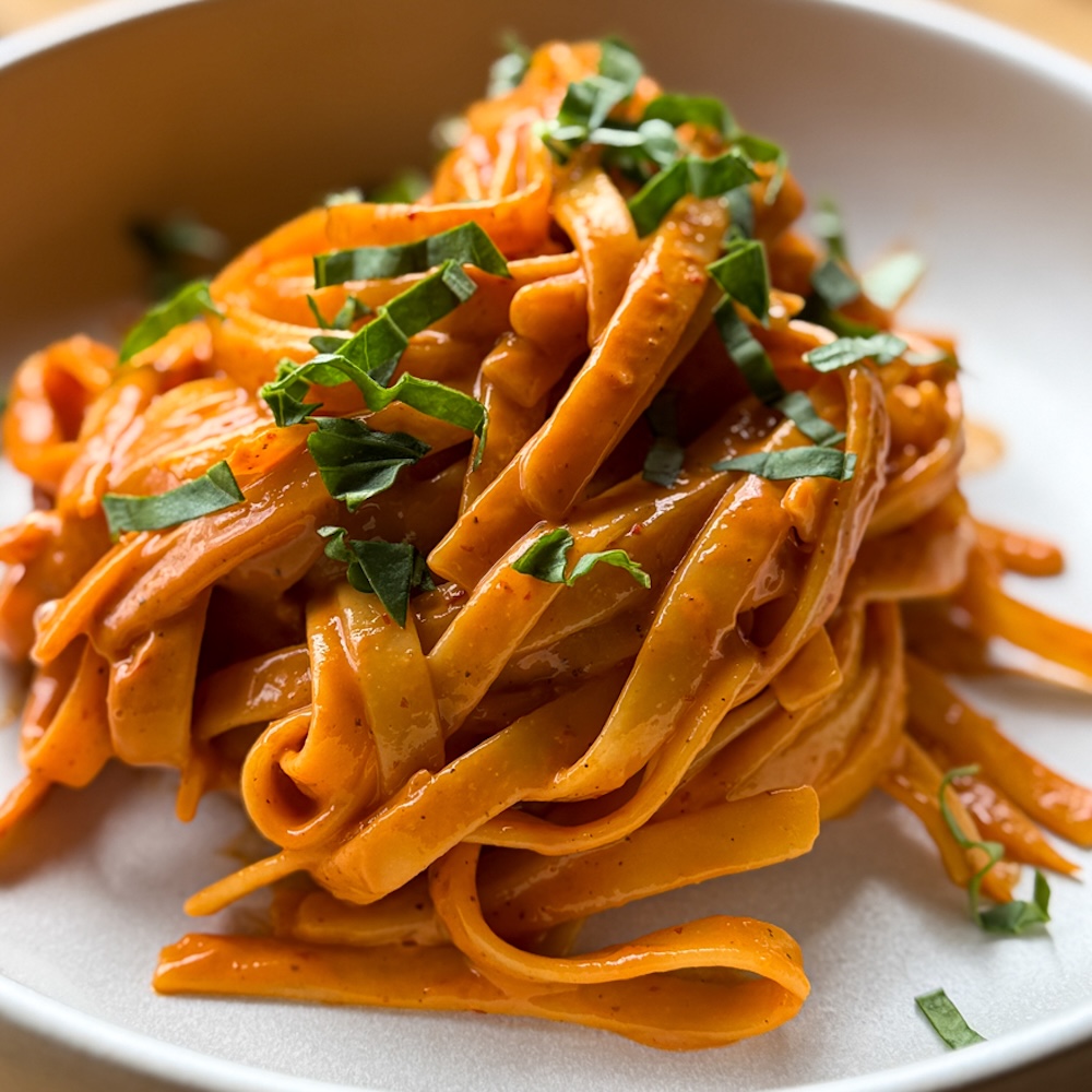 Creamy Roasted Red Pepper Pasta (High Protein!) | Jackfruitful
